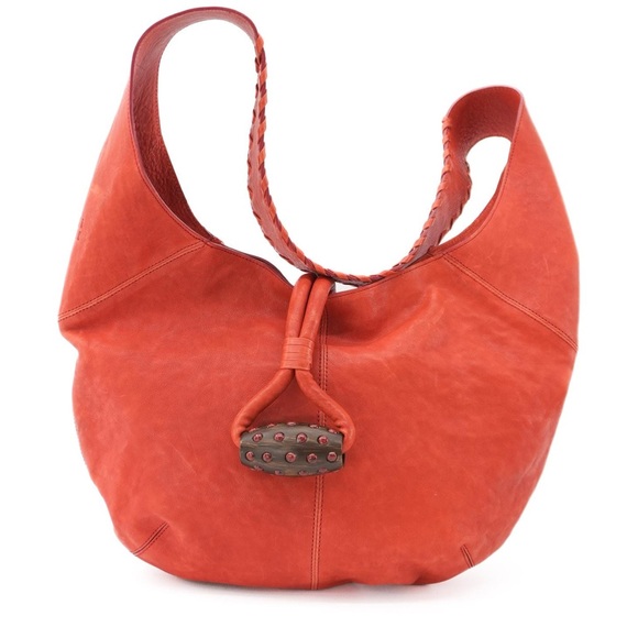 Vintage STUART WEITZMAN Purse Orange Leather Hobo Handbag DESIGNER Shoulder Bag - Picture 1 of 6